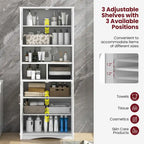 Armoire de salle de bain haute Costway, grand meuble de rangement au sol avec revêtement acrylique - Voir les détails