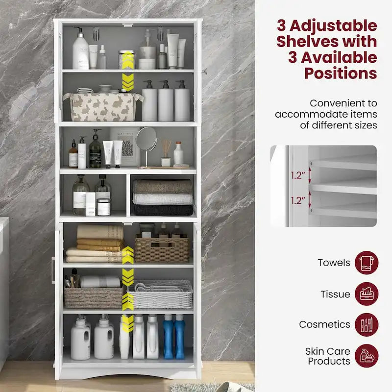 Armoire de salle de bain haute Costway, grand meuble de rangement au sol avec revêtement acrylique - Voir les détails