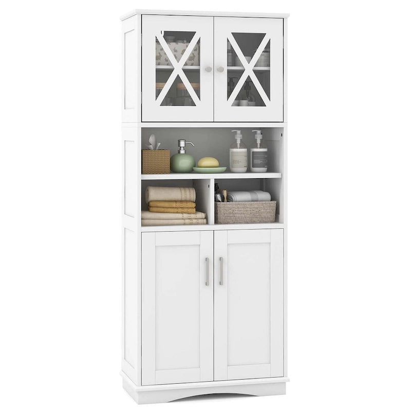 Armoire de salle de bain haute Costway, grand meuble de rangement au sol avec revêtement acrylique - Voir les détails