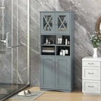 Armoire de salle de bain haute Costway, grand meuble de rangement au sol avec revêtement acrylique - Voir les détails