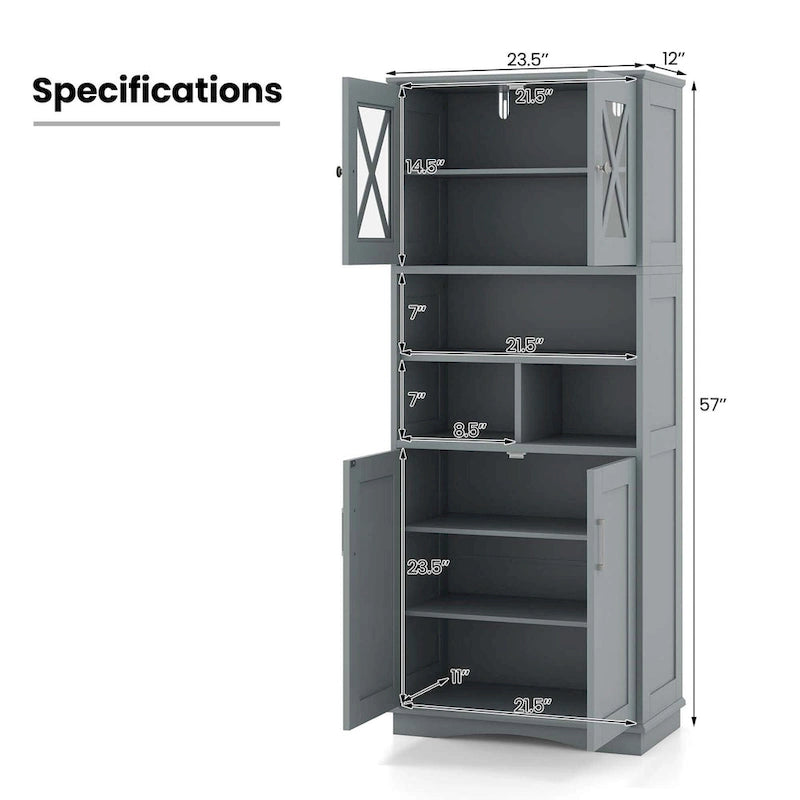 Armoire de salle de bain haute Costway, grand meuble de rangement au sol avec revêtement acrylique - Voir les détails