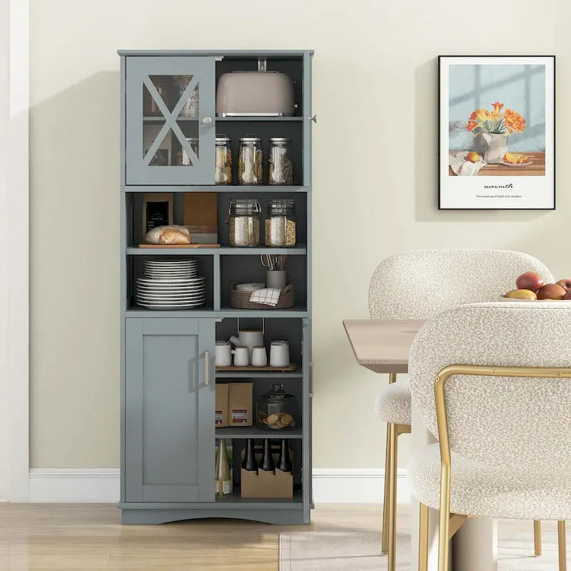 Armoire de salle de bain haute Costway, grand meuble de rangement au sol avec revêtement acrylique - Voir les détails