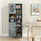 Armoire de salle de bain haute Costway, grand meuble de rangement au sol avec revêtement acrylique - Voir les détails