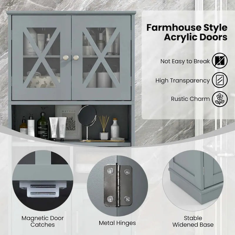 Armoire de salle de bain haute Costway, grand meuble de rangement au sol avec revêtement acrylique - Voir les détails