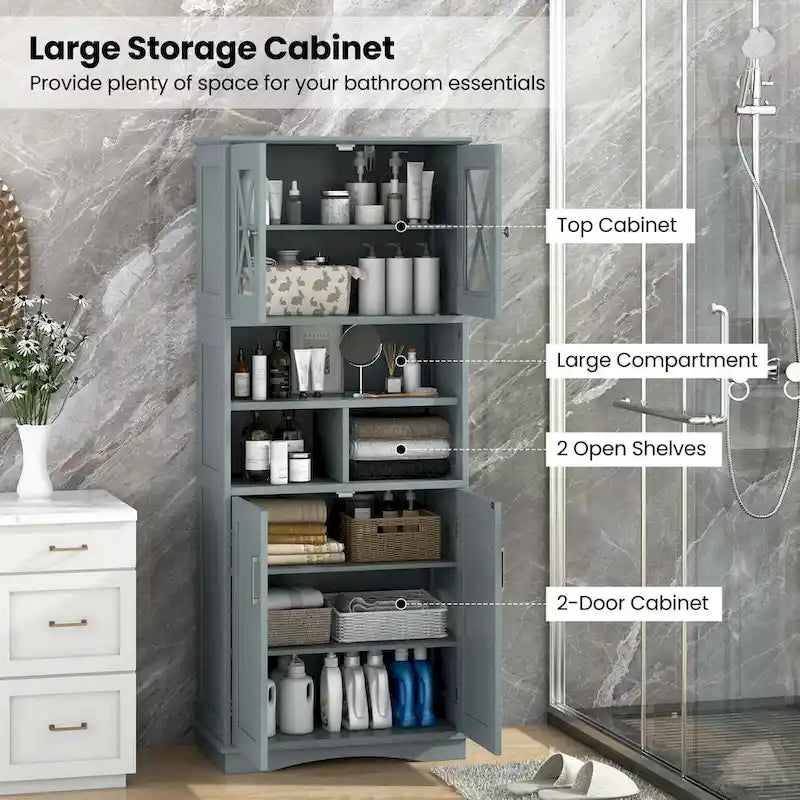 Armoire de salle de bain haute Costway, grand meuble de rangement au sol avec revêtement acrylique - Voir les détails