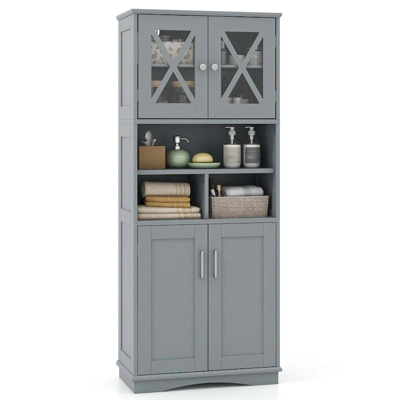 Armoire de salle de bain haute Costway, grand meuble de rangement au sol avec revêtement acrylique - Voir les détails