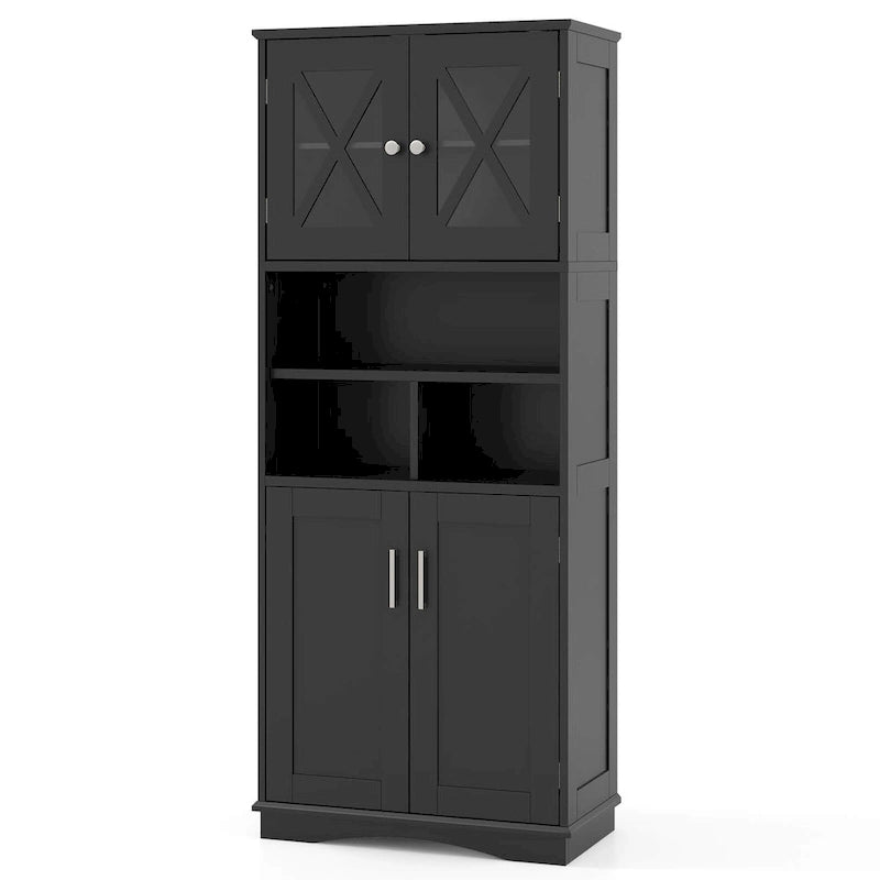 Armoire de salle de bain haute Costway, grand meuble de rangement au sol avec revêtement acrylique - Voir les détails