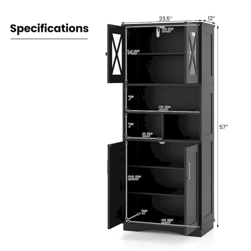 Armoire de salle de bain haute Costway, grand meuble de rangement au sol avec revêtement acrylique - Voir les détails