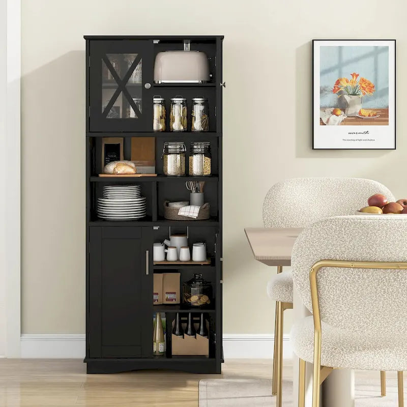 Armoire de salle de bain haute Costway, grand meuble de rangement au sol avec revêtement acrylique - Voir les détails