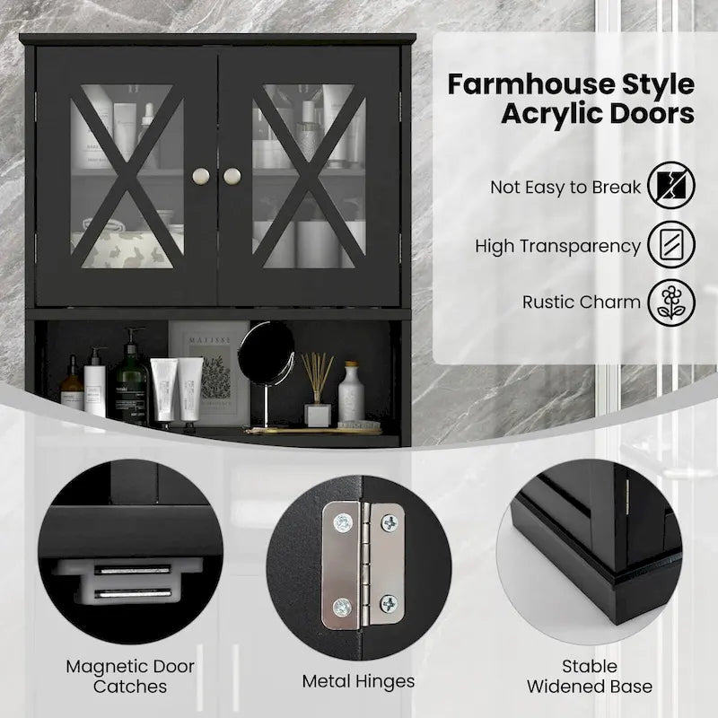 Armoire de salle de bain haute Costway, grand meuble de rangement au sol avec revêtement acrylique - Voir les détails