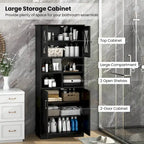 Armoire de salle de bain haute Costway, grand meuble de rangement au sol avec revêtement acrylique - Voir les détails