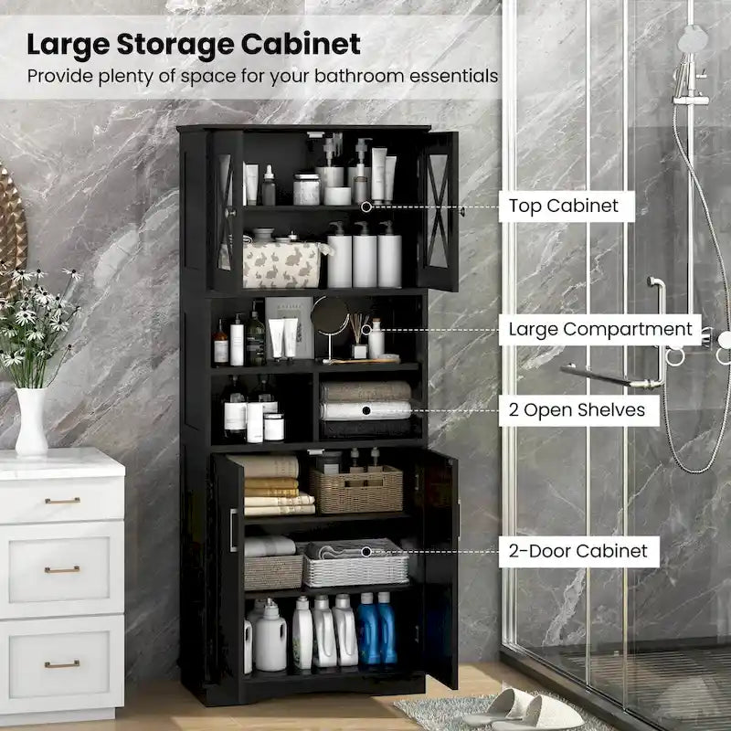 Armoire de salle de bain haute Costway, grand meuble de rangement au sol avec revêtement acrylique - Voir les détails