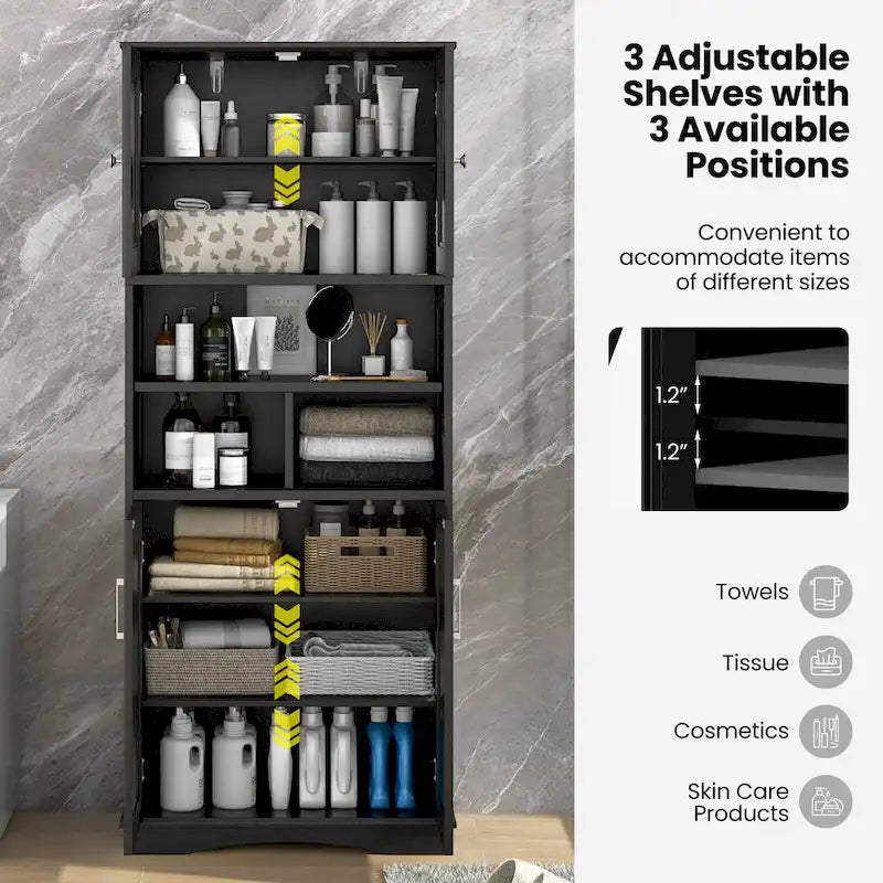Armoire de salle de bain haute Costway, grand meuble de rangement au sol avec revêtement acrylique - Voir les détails