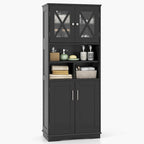 Armoire de salle de bain haute Costway, grand meuble de rangement au sol avec revêtement acrylique - Voir les détails