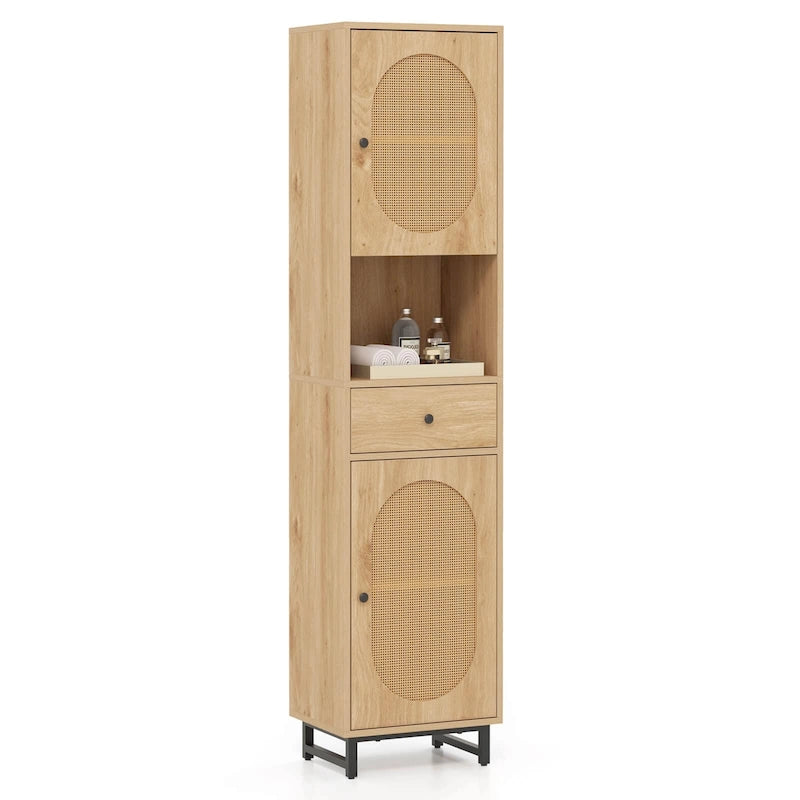 Armoire de salle de bain haute Costway 67 avec 2 portes et compartiment ouvert - Voir les détails