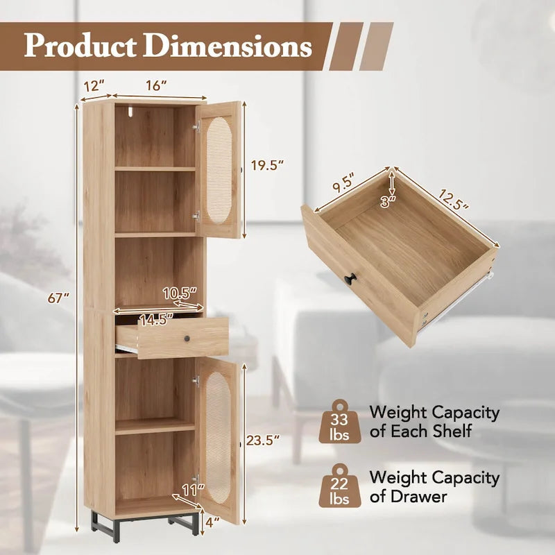 Armoire de salle de bain haute Costway 67 avec 2 portes et compartiment ouvert - Voir les détails
