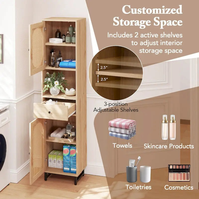 Armoire de salle de bain haute Costway 67 avec 2 portes et compartiment ouvert - Voir les détails