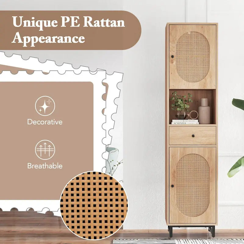 Armoire de salle de bain haute Costway 67 avec 2 portes et compartiment ouvert - Voir les détails