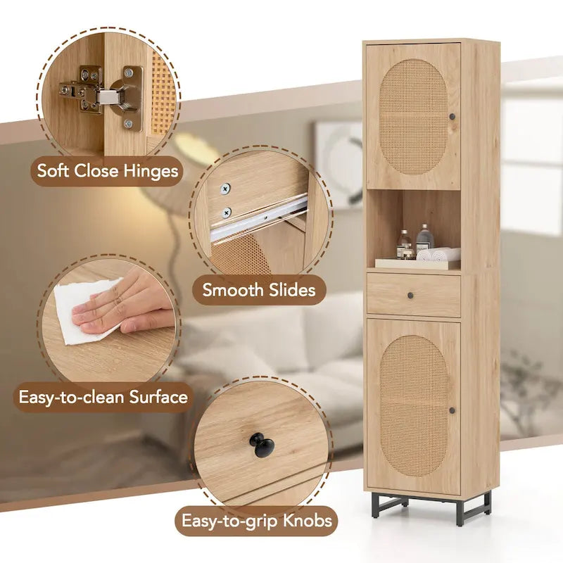 Armoire de salle de bain haute Costway 67 avec 2 portes et compartiment ouvert - Voir les détails