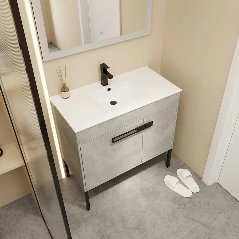 Meuble-lavabo de salle de bain de 61 cm/76 cm/91 cm avec vasque, sur pied ou murale, ensemble vasque en céramique avec étagère réglable