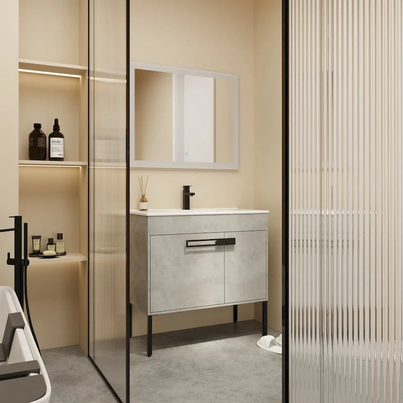 Meuble-lavabo de salle de bain de 61 cm/76 cm/91 cm avec vasque, sur pied ou murale, ensemble vasque en céramique avec étagère réglable