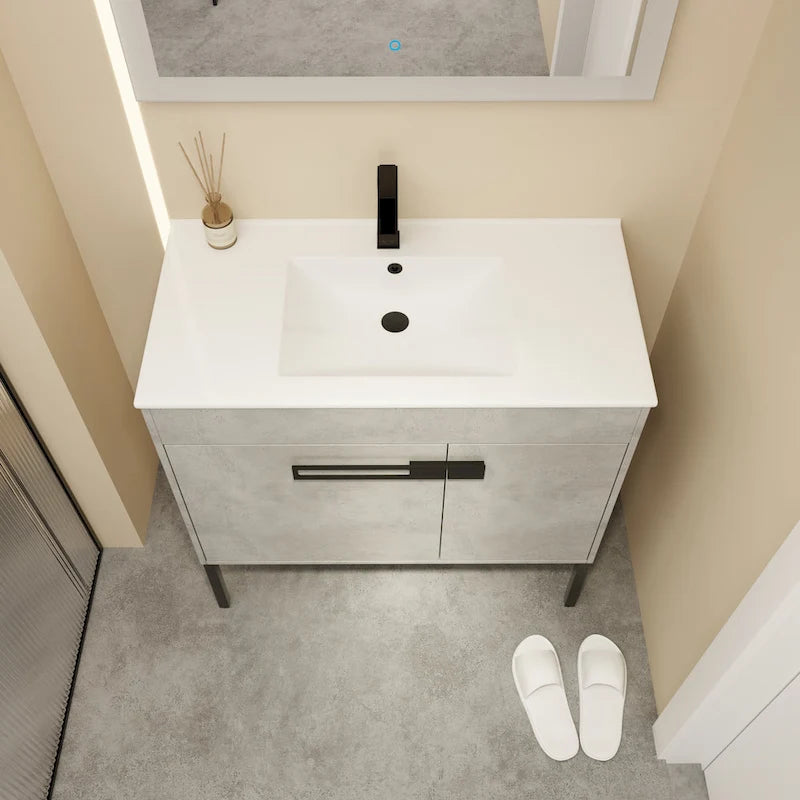 Meuble-lavabo de salle de bain de 61 cm/76 cm/91 cm avec vasque, sur pied ou murale, ensemble vasque en céramique avec étagère réglable