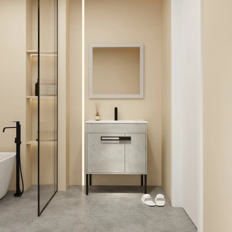Meuble-lavabo de salle de bain de 61 cm/76 cm/91 cm avec vasque, sur pied ou murale, ensemble vasque en céramique avec étagère réglable