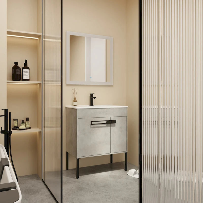 Meuble-lavabo de salle de bain de 61 cm/76 cm/91 cm avec vasque, sur pied ou murale, ensemble vasque en céramique avec étagère réglable