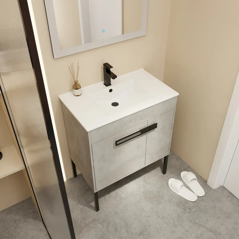 Meuble-lavabo de salle de bain de 61 cm/76 cm/91 cm avec vasque, sur pied ou murale, ensemble vasque en céramique avec étagère réglable