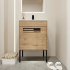 Meuble-lavabo de salle de bain de 61 cm/76 cm/91 cm avec vasque, sur pied ou murale, ensemble vasque en céramique avec étagère réglable