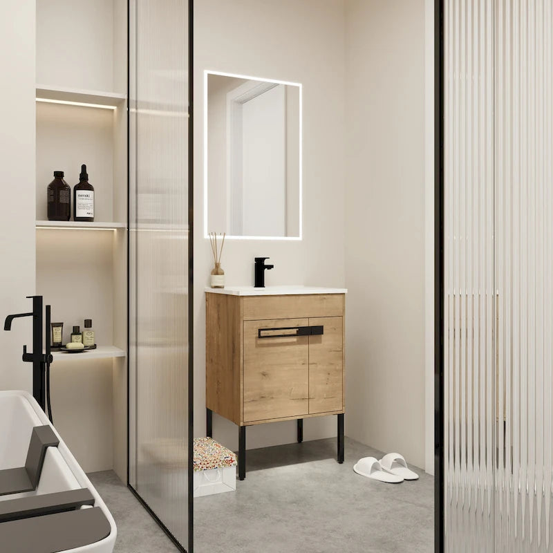 Meuble-lavabo de salle de bain de 61 cm/76 cm/91 cm avec vasque, sur pied ou murale, ensemble vasque en céramique avec étagère réglable