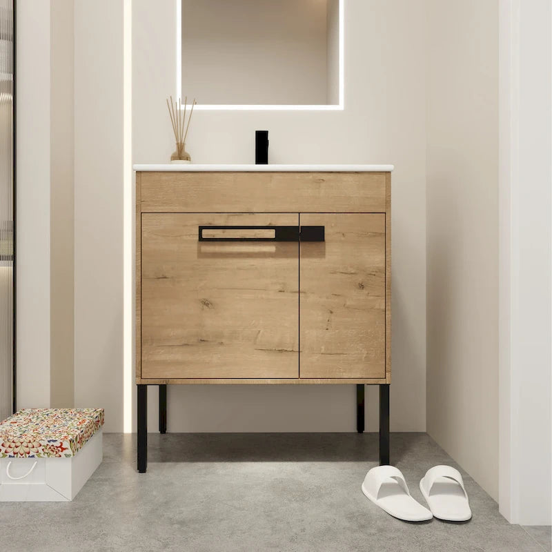 Meuble-lavabo de salle de bain de 61 cm/76 cm/91 cm avec vasque, sur pied ou murale, ensemble vasque en céramique avec étagère réglable
