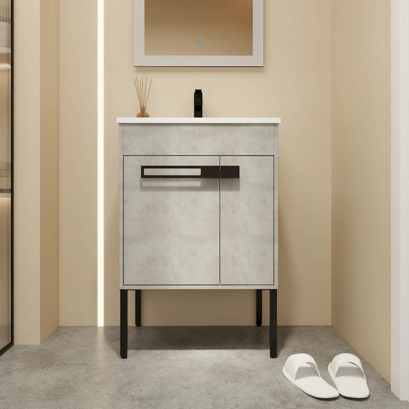 Meuble-lavabo de salle de bain de 61 cm/76 cm/91 cm avec vasque, sur pied ou murale, ensemble vasque en céramique avec étagère réglable
