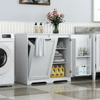 Meuble de salle de bain autoportant avec panier à linge inclinable et étagère réglable - Conception d'étagère de porte