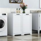 Meuble de salle de bain autoportant avec panier à linge inclinable et étagère réglable - Conception d'étagère de porte
