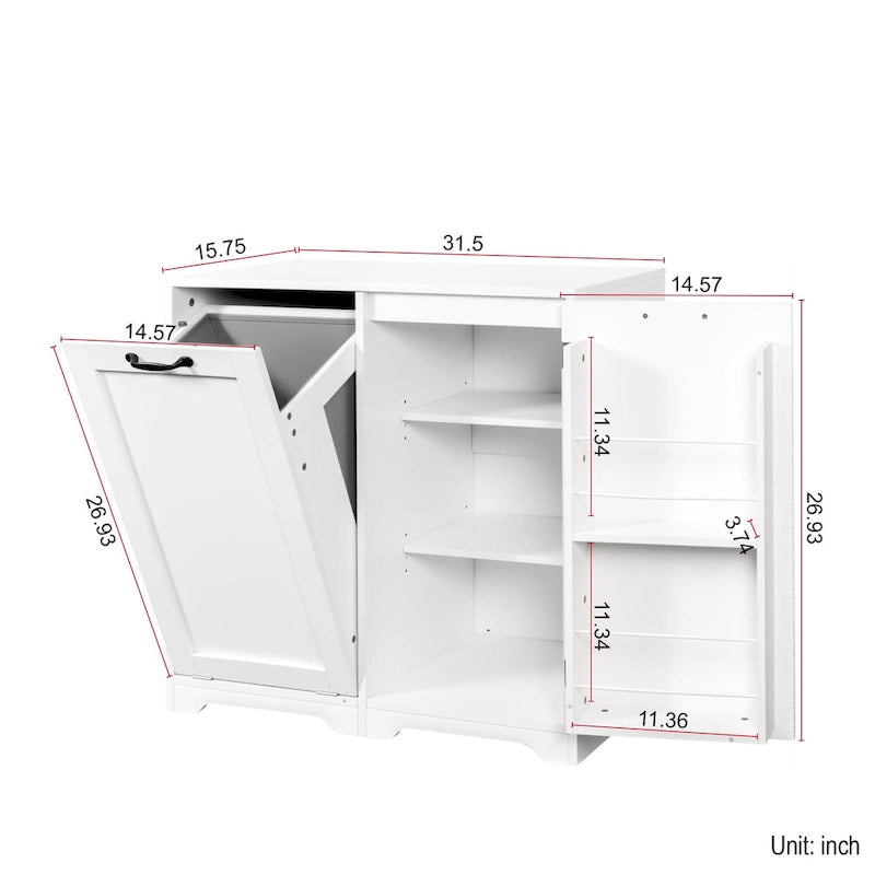 Meuble de salle de bain autoportant avec panier à linge inclinable et étagère réglable - Conception d'étagère de porte