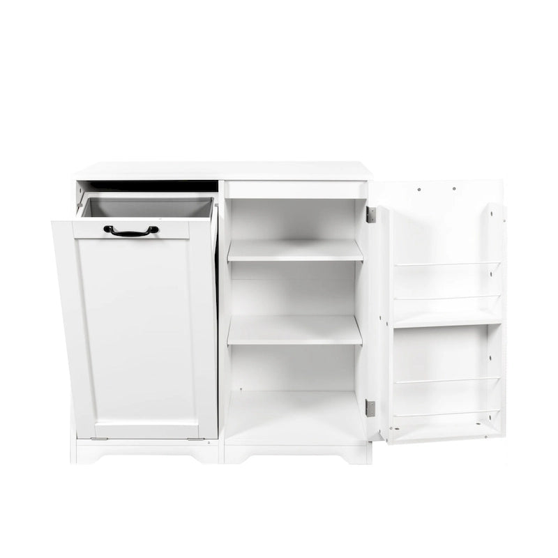 Meuble de salle de bain autoportant avec panier à linge inclinable et étagère réglable - Conception d'étagère de porte