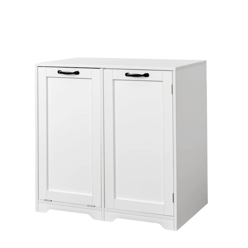 Meuble de salle de bain autoportant avec panier à linge inclinable et étagère réglable - Conception d'étagère de porte