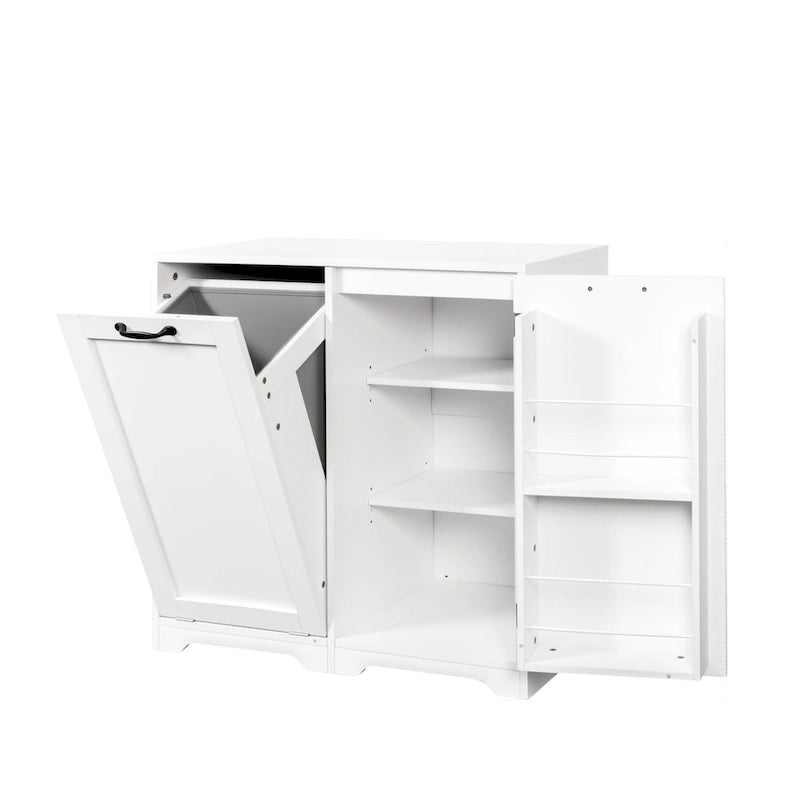 Meuble de salle de bain autoportant avec panier à linge inclinable et étagère réglable - Conception d'étagère de porte