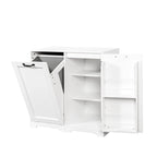 Meuble de salle de bain autoportant avec panier à linge inclinable et étagère réglable - Conception d'étagère de porte