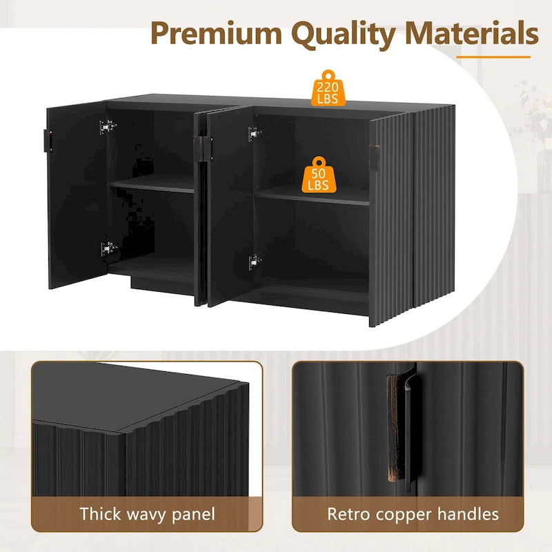 Buffet à 4 portes cannelées avec étagères réglables