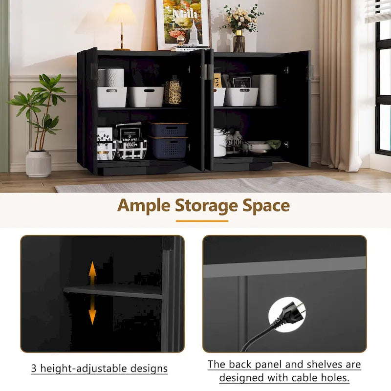 Buffet à 4 portes cannelées avec étagères réglables