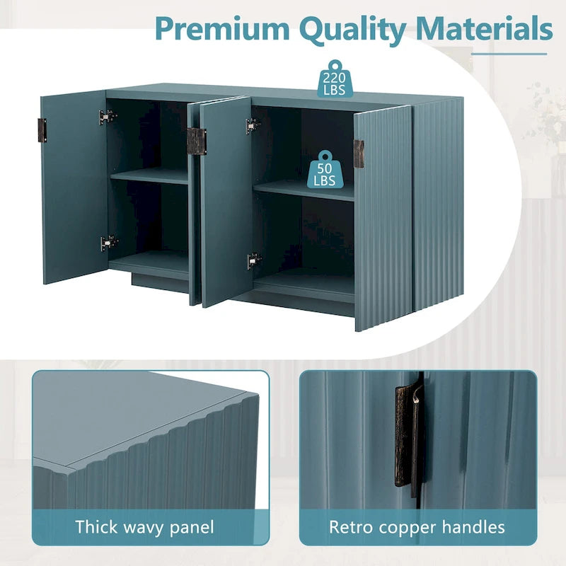 Buffet à 4 portes cannelées avec étagères réglables