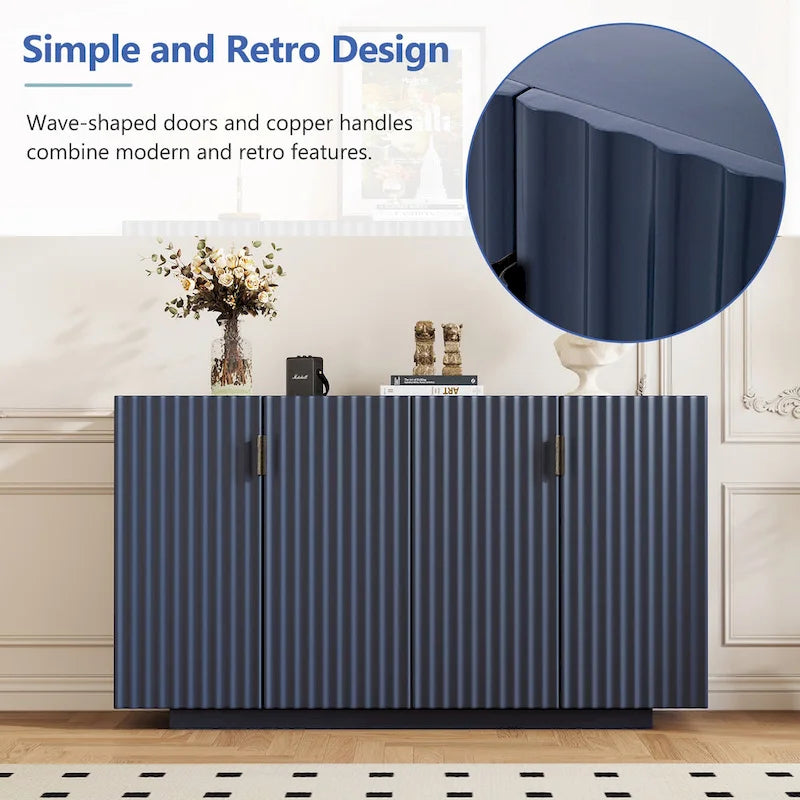 Buffet à 4 portes cannelées avec étagères réglables