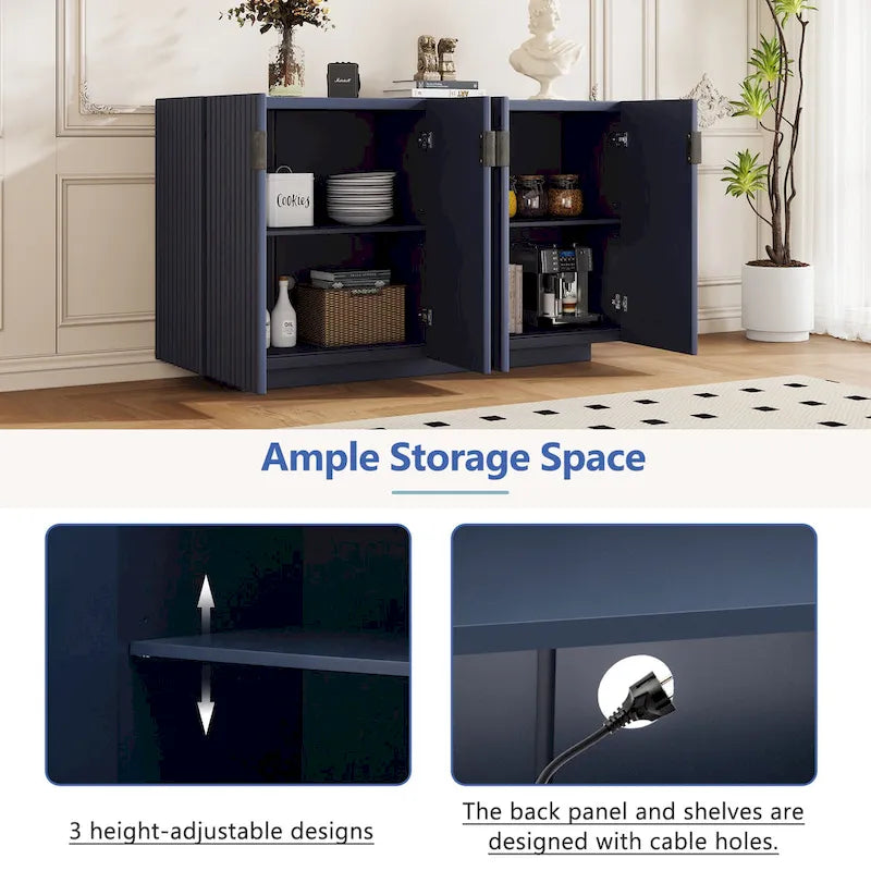 Buffet à 4 portes cannelées avec étagères réglables