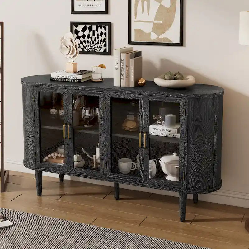 Buffet de style campagnard avec portes vitrées et étagères réglables