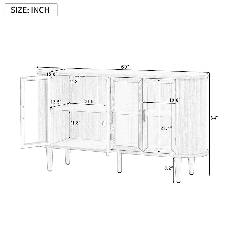 Buffet de style campagnard avec portes vitrées et étagères réglables