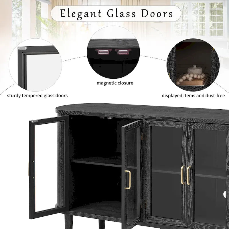 Buffet de style campagnard avec portes vitrées et étagères réglables