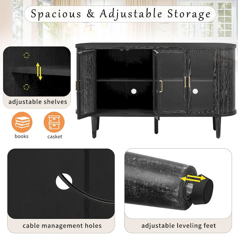 Buffet de style campagnard avec portes vitrées et étagères réglables