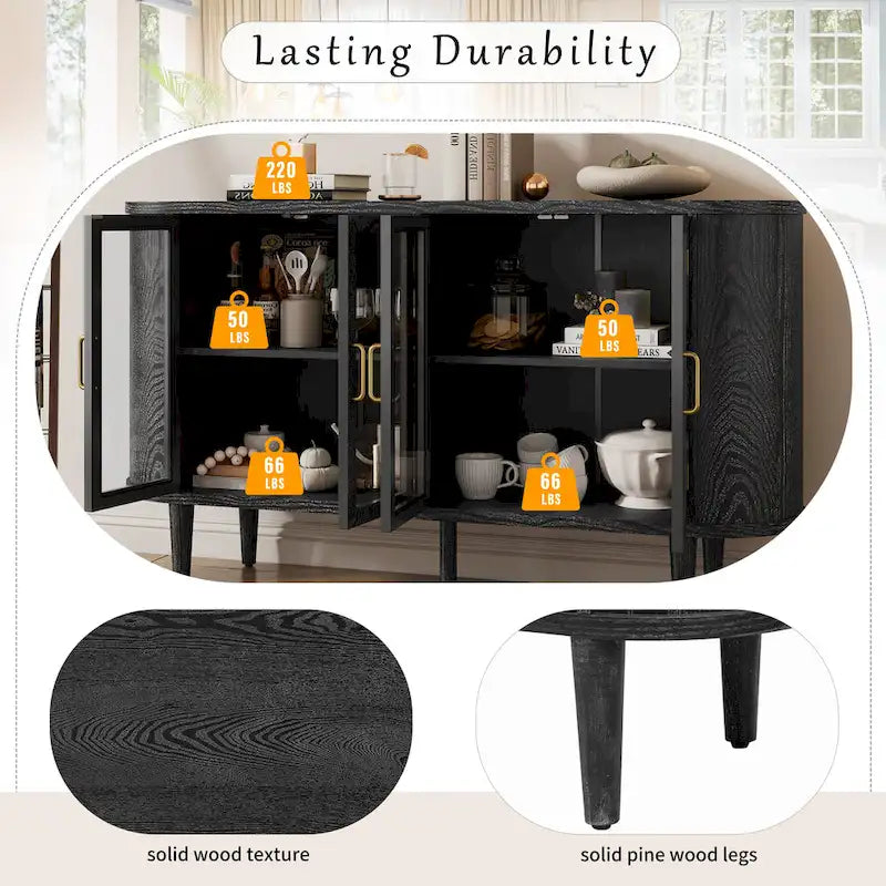 Buffet de style campagnard avec portes vitrées et étagères réglables